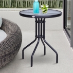 Outsunny 24" Patio Round Table Tempered Glass Top Outdoor Dining Steel Frame Backyard