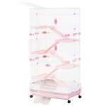PawHut 6-level Rabbit Cage Indoor Small Animal Hutch - Pink / White