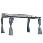 Outsunny 13' x 9.5' x 8' Outdoor Porch Patio Gazebo with Sloping Polycarbonate Roof, Durable Aluminum Frame, & Netted Curtain