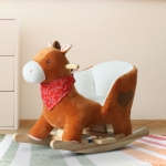 Qaba Kids Plush Rocking Horse Stuffed Animal Rocker Child Ride On Toy with Realistic Sound Red Brown