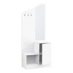 Monarch 75" Contemporary Wood Grain-Look 3-Hook Coat Rack Hall Tree Storage Bench - White Finish