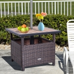 Outsunny Rattan Wicker Outdoor Accent Table Bistro Side Desk Umbrella Stand Garden Patio