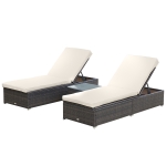 Outsunny 3-Piece Rattan Wicker Patio Chaise Lounge Set with 5 Backrest Angles, Thick Cushions, & Matching Table - Brown