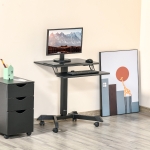 Vinsetto Height Adjustable Standing Desk Sit Stand Desk 2 Tier Rolling Table Home Office Workstation with Keyboard Tray Lockable Casters iPad Groove Black