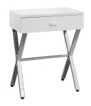 Monarch 22" Modern Storage Drawer Chrome Metal X-Frame Accent Nightstand Side End Table - Glossy White Finish