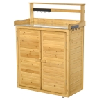 Outsunny Backyard Garden Tool Storage Shed, Outdoor Storage & Potting Bench with 2 Magnetic Close Doors & Large Interior Storage Space