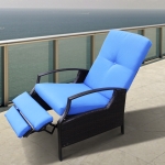 Outsunny Rattan Adjustable Recliner Chair with Hand-Woven All-Weather Wicker for Patio, Outdoor, Garden, Poolside, Blue