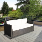 Outsunny Deluxe 3 Seat Rattan Wicker Sofa Garden Outdoor Patio Furniture with Cushion, Black