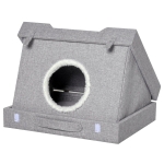 PawHut Cat House Foldable 2 In 1 Design Condo Pet Bed with Removable Washable Cushions Scratching Pad - Grey