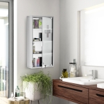 HOMCOM Stainless Steel Medicine Cabinet 4 Tier Frosted Door Lockable w/ 2 Keys Wall Mount First Aid Unit Home Safety Box