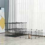 PawHut Pet Playpen with Door, Guinea Pigs Metal Mesh Cage, Customizable Fence for Small Animal, Chinchilla, for Indoor and Outdoor Use, with Mallet, 69"L x 41.5"W x 27.5"H, Black