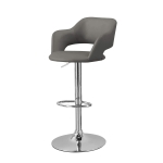 Monarch Contemporary PU Leather Curved Seat Back Chrome Base Hydraulic Lift Swivel Barstool Chair - Grey Finish