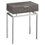 Monarch 24" Contemporary End Table Night Stand with Large Storage Drawer and Metal Base - Dark Taupe Wood Grain-Look / Chrome Base