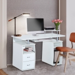 HOMCOM Computer Desk with Keyboard Tray, CPU Stand, Writing Desk with Drawers, Workstation for Home Office, Walnut Brown(c-1)