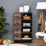 HOMCOM Retro 4-Drawer Dresser Storage Cabinet with 4-Tier Shelves for Living Room & Bedroom