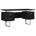 Monarch 60" Contemporary Floating Top Hollow-Core Office Desk with 2 Storage Drawers and File Drawer - Cappuccino / Silver Metal