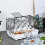 PawHut Small Animal Cage Habitat Pet Play House for Small Rabbit Bunny Guinea Pig Pet Mink Chinchilla with Sliding-out Tray Bottom Wood Board White and Black