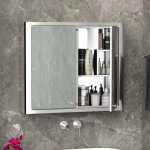 Kleankin 28" x 24" Bathroom Mirror Cabinet Wall Mounted Medicine Cabinet with Swinging Door Shelves Stainless Steel - Silver