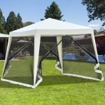 Outsunny 10x10ft Gazebo Tent w/ Netting Patio Canopy Outdoor Party Activity Sun Shade Garden Sun Shelter w/ Mesh Screen Walls Slant Leg Beige
