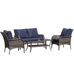 Outsunny 4-Piece Outdoor Wicker Sofa Set, Outdoor PE Rattan Conversation Furniture with 4 Chairs & Table, Water-Fighting Material, Blue