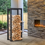 HOMCOM 16" Firewood Rack Log Holder Fireplace Storage Rack with Handles and 220 lbs. Weight Capacity, Black