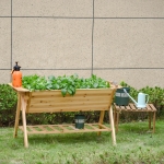 Outsunny Raised Garden Bed Outdoor Free Standing Wooden Planter with Storage Shelf Plates for Vegetables Flower Herb, 58.5" x 31" x 32.25"