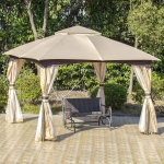 Outsunny 12' x 10' 2-Tier Outdoor Gazebo Canopy Tent for Patio with Zippered Mesh Sidewalls, Solid Steel Frame, Arched Roof, Beige(c-4)
