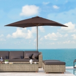 Outsunny 7’x10’ Wooden Rectangle Market Patio Sun Umbrella Garden Parasol Outdoor Sunshade Canopy, Coffee