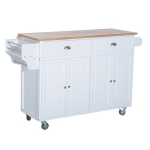 HOMCOM Rolling Kitchen Island on Wheels Ultility Cart with Drop-Leaf and Rubber Wood Countertop, Storage Drawer, Door Cabinet, White