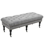 HOMCOM Mobile Upholstered Bench Rolling Button-Tufted Fabric Accent Ottoman with Nailhead Trim & Wheels, Grey