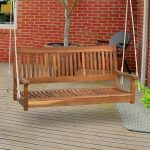 Outsunny 2 to 3 Seater Wood Swing Chair Swing Bench with Foldable Table, Cup Holders, Steel Chains, White(c-2)