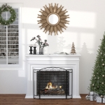 HOMCOM 3-Panel Folding Fireplace Screen, Home Steel Fire Spark Guard with Decorative Vine Pattern, 41.25" x 31.75", Black