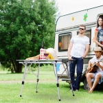Outsunny Aluminum Foldable Camping Table Portable Lightweight Roll-up Picnic Table with Adjustable Height Design