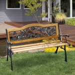 Outsunny 50" 2-Seater Garden Bench Chair, Loveseat for Yard, Lawn, Porch, Patio, Cast Iron and Wooded, Natural