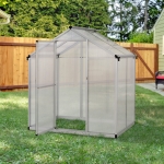 Outsunny 8' L x 6' W Walk-In Polycarbonate Greenhouse with Roof Vent for Ventilation & Rain Gutter, Hobby Greenhouse for Winter(c-2)