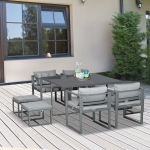 Outsunny 9 Pieces Patio Dining Sets with 4 Chairs, 4 Ottoman and Glass Table, Cushioned Seating and Back, Aluminum Frame, Space Saving for Lawn, Garden, Backyard