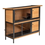 PawHut 48" 2-Floor Large Rabbit Hutch Wooden Pet House Metal Frame Small Animal Habitat with Ramp Feeding Trough Lockable Doors Run Asphalt Roof for Outdoor Use