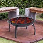 Outsunny Copper-Colored Round Basin Fire Pit Bowl with Organic Black Base, a Wood Poker, & Mesh Screen for Embers(c-4)