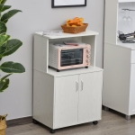 Wooden Microwave Cart on Wheels Storage Shelf 2-door Cabinet Trolley White Oak