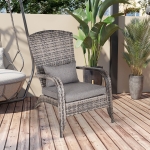 Outsunny Outdoor Classic Rattan Adirondack Deck Chair Armrest Lounge Chair with Cushion Grey