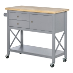 HOMCOM Utility Kitchen Cart Rolling Kitchen Island Storage Trolley with Rubberwood Top