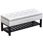 HomCom 44" Tufted Faux Leather Ottoman Storage Bench with Shoe Rack - White
