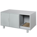 PawHut Indoor Feline Cat Box Furniture Kitty Table w/ Scratch & Magnetic Doors Grey