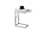 Monarch 25" Contemporary Chrome Metal Base C-Shaped Side Accent Table with Storage Drawer - Glossy White Finish