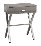 Monarch 22" Modern Storage Drawer Chrome Metal X-Frame Accent Nightstand Side End Table - Dark Taupe Wood Grain-Look Finish