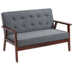 HOMCOM 2-Seat Loveseat Sofa Linen-Touch Fabric Upholstered Tufted Couch Rubberwood Legs