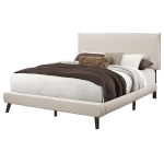 Monarch Queen Size Modern Upholstered Bed Frame with Padded Headboard and Brown Wood Legs - Beige Linen Look