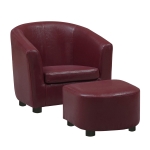 Monarch Kids' Upholstered Leather-Look Barrel Club Chair with Matching Ottoman - Red