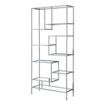 Monarch 72" Contemporary Open Concept Multi-Tier Bookshelf - Tempered Glass / Silver Metal