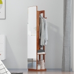 HOMCOM Full Length Mirror with Jewelry Cabinet, Hanging Cloth Bar, Coat Rack, 360° Rotate Floor Mirror for Bedroom, Living Room, Light Walnut